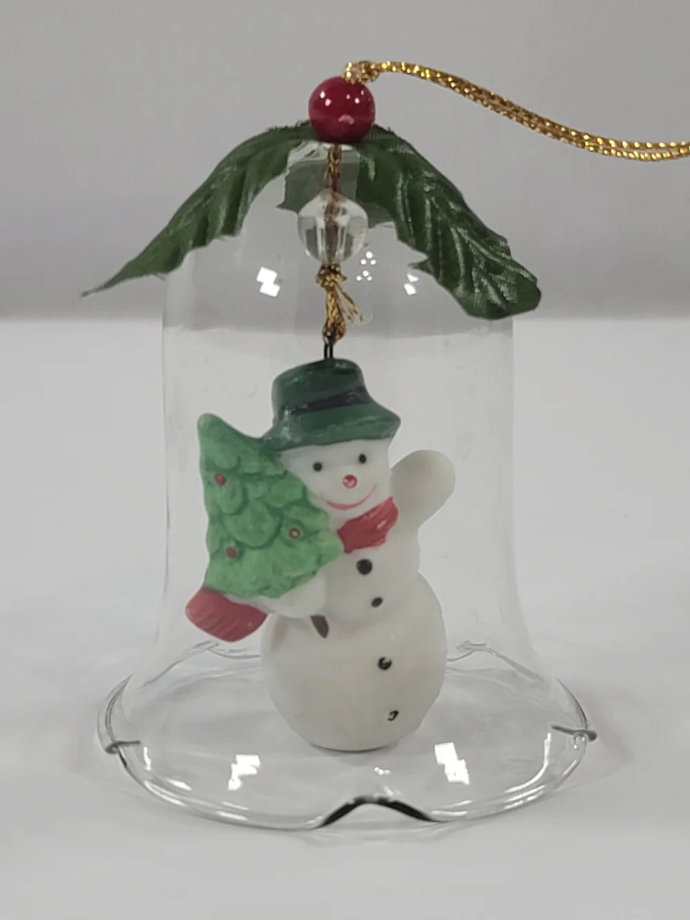 Vintage Glass Bell Snowman With Tree Bell Ornament
